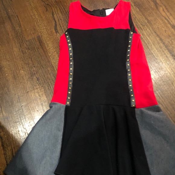 zoe ltd Bold Red, Black & Gray Studded Colorblock Dress high end size 10❤️🖤 - Picture 4 of 5